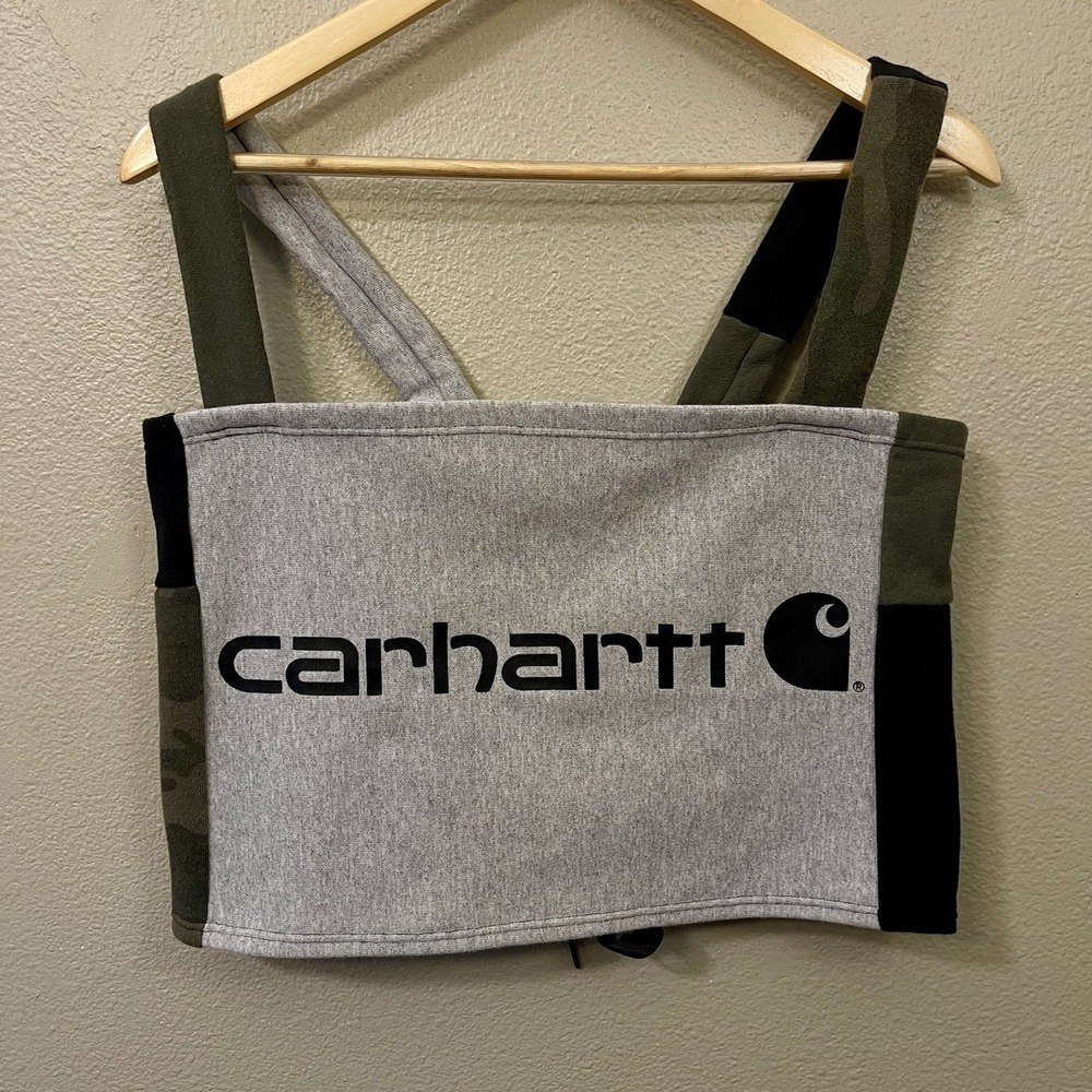 Carhartt Upcycled Handmade Cropped Top Lace Up Back Steeetwear Y2K Grunge Sz S-M